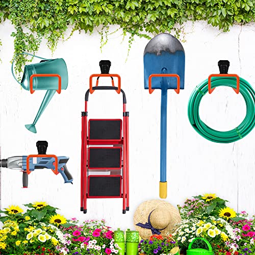 PeoMev Garden Hose Holder Wall Mount Heavy Duty Garden Hose Hanger | Free Standing Metal Hose Rack for Outside Yard and Garage - color: Orange