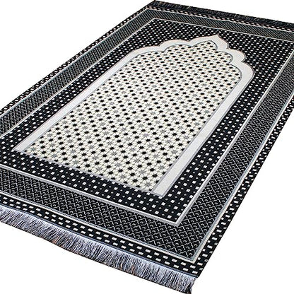 Modefa Turkish Islamic Prayer Mat Janamaz Sajjadah | Thin Woven Cotton Praying Rug Ramadan Eid Gift | Traditional Muslim Sejada for Men Women - Hira Diamond (Black) - color: Black