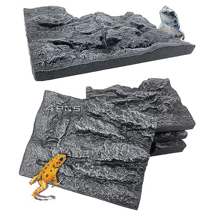 4pcs Rock Terrarium Background,3D Reptile Tank Background Board,Amphibian Stereo Backdrop Wall,Lizard Snake Gecko Spider Chameleon Turtle Fish pet silo Background Decorative Panel - color: grey-11.8"*8.8"（4pcs）