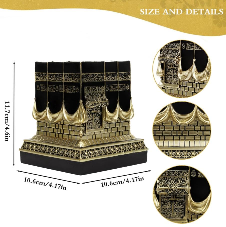 Islamic Kaba Replice Model,Muslim Turkish Home Table Decorations,Islamic Ramadan Showpiece,Golden Black Islamic Prayer House Model,Eid Ramadan、umrah Gift (Golden Black) - color: Golden Black