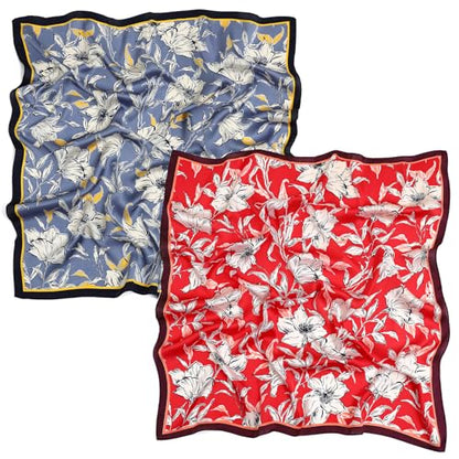 STARWHISPER 27" Square Head Scarf for Women Silk Feeling Satin Scarf Women Fashion Silk Scarf for Wrapping Hair - color: Flowers2