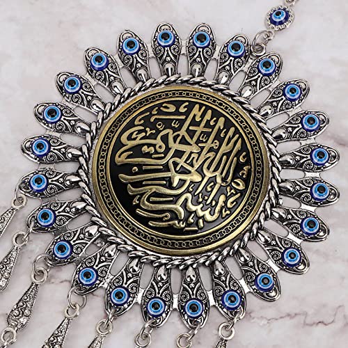 Islamic Turkish Blue Evil Eye Pendant, Muslim Amulet Blessing Wall Hanging Pendant, Good Luck Bringing Home Car Decor Protector for Women Sterling Silver Jewelry