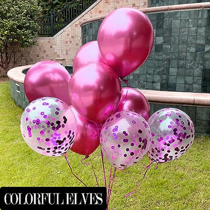 12 Inch 100 Pcs Metallic Chrome Hot Pink Balloons Shiny Thicken Latex Balloon Party Decoration (Hot Pink) - color: Hot Pink
