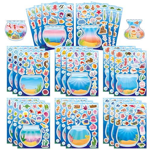 Ocean Stickers for Kids, Sea Animal Aquarium Scene Under The Sea Fish Tank | 24 Sheets Make Your Own Sea Fish Tank Stickers, Classroom Activities Ocean Sea Party Favors,Summer Gift - style: Under The Sea Fish Tank
