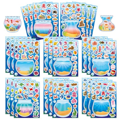 Ocean Stickers for Kids, Sea Animal Aquarium Scene Under The Sea Fish Tank | 24 Sheets Make Your Own Sea Fish Tank Stickers, Classroom Activities Ocean Sea Party Favors,Summer Gift - style: Under The Sea Fish Tank