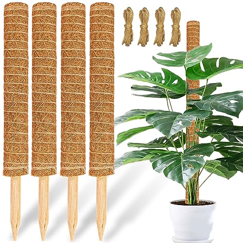 【4 Pack】 JJGoo Moss Pole, 17 inch Coco Coir Totem Poles Extending to 53 Inches, Plant Support Stick Plant Poles for Indoor Plants Climbing Plants Monstera, Sphagnum, Pothos - size: 4 Pack 17 inch