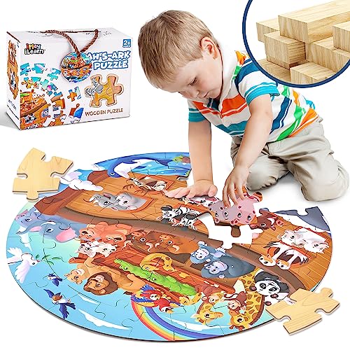 iPlay, iLearn Kids Noah's-Ark Wooden Puzzle, Floor Puzzle Toy for Ages 3-5