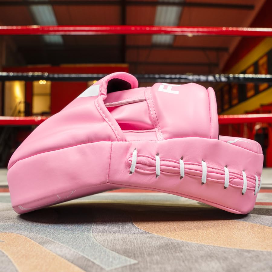 FORZA Boxing Focus Pads | Curved PU Leather Strike Mitts with Shock-Absorbing Foam – Premium Training Gear for Boxing, Kickboxing, and MMA - color: Pink