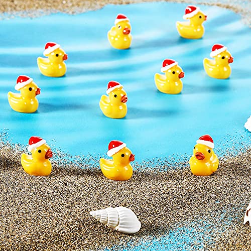 Marsui 100 Pieces Christmas Charms Tiny Resin Duck Decoration Mini Christmas Hat Figures Micro Landscape Garden Aquarium Dollhouse Accessories for Xmas Birthday Party Ornaments