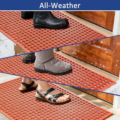 Outdoor Rubber Mat Kitchen Anti-Fatigue Entrance Floor Mats (24"x 36") Commercial Restaurant Bar Floor Mat New Outside Rubber Non Slip Drainage Mat Red - size: 36"L x 36"W x 0.4"Th