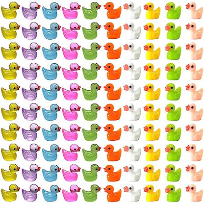 Cidinge 100pcs Mini Luminous Ducks & Resin Ducks for Micro Garden & Dollhouse Decor - style: 50pcs Resin Duck and 50pcs Luminous Duck