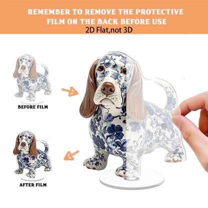 YLUYINOM 2D Flat Acrylic Display Plaque, Detailed Basset Hound Figurine with Blue Floral Patterns Featuring Realistic Facial Features and Glossy Finish. Rotatable, with Base - color: Picture 18