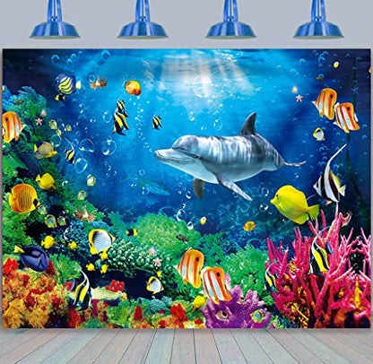 7x5ft Ocean Dolphins Backdrop Under the Sea Whale Backdrop | Summer Under the Sea Banner for Kids Aquarium Corals Tropical Fish Background Underwate Baby Shower Backdrops for Photoshoot