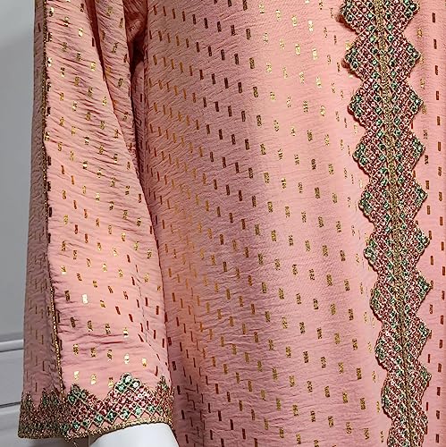 FPOVFPO Women's Muslim Abaya One-Piece V Neck Bronzing Dress Islamic Full Length Kaftan Daily Casual - color: Pink, size: Medium