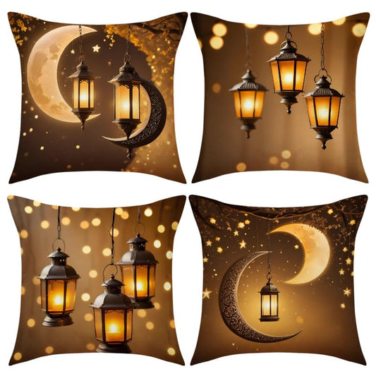 4PCS Gold Ramadan Eid Light Throw Pillow Covers Light Moon Square Islamic Lunar and Lantern Design Pillow Cases Linen Zipper Cushion Cases for Couch Sofa Car Living Room Home Decor Pillowcase 02 - color: 4pcs Throw Pillow Covers 02