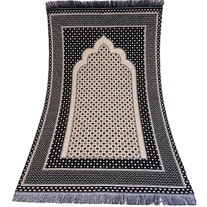 Modefa Turkish Islamic Prayer Mat Janamaz Sajjadah | Thin Woven Cotton Praying Rug Ramadan Eid Gift | Traditional Muslim Sejada for Men Women - Hira Diamond (Black) - color: Black