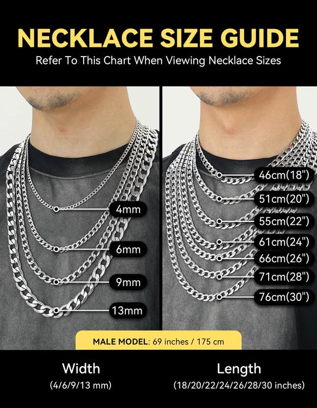 ChainsHouse Stainless Steel Cuban Link Chain Necklace for Men Women, Black/14K Gold Plated Flat Cuban Chain, 4mm/6mm/9mm/13mm Width Hip Hop Jewelry Mens Cuban Chain, 14"-30" Length-with Gift Box - color: B: 6mm width-steel, size: 18 Inches