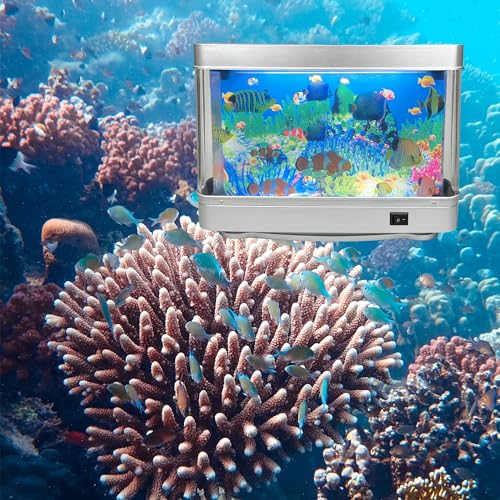 Tokenkuko Fake Motion Fish Tank Mini Aquarium, Artificial Tropical Decorative Lamp Night Light with Moving Fish, Gift for Family(US Plug)