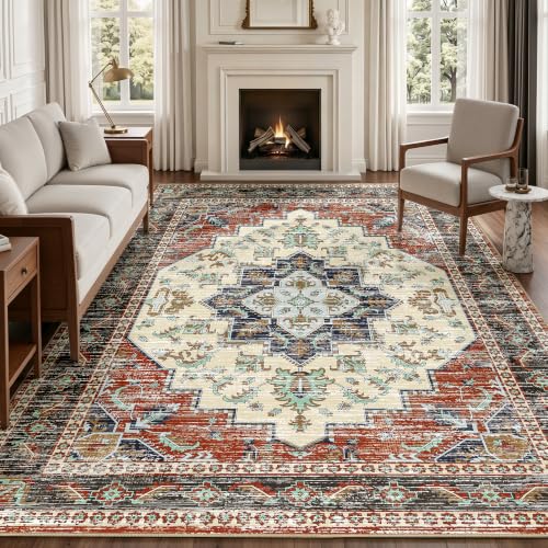 Area Rugs 8x10 Washable Non-Slip Large Boho Rug for Living Room, Taupe Red - color: Taupe Red, size: 8' x 10' (Rectangular)
