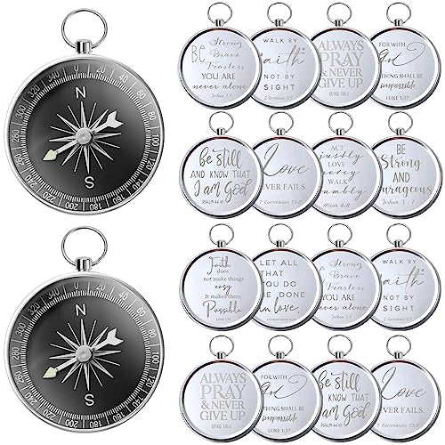 Fumete Compasses Keychain Bulk Christian Gifts Hiking Bible Scripture Vintage Graduate Compasses for Women Men Grandparents Church Pastor Clergy Religious Teacher Appreciation Gifts - color: Silver