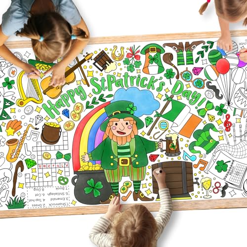 Gatherfun 성 패트릭의 날 교실 벽용 컬러링 포스터 - 다용도 79.2 x 182.9cm(31.5 x 72인치) 아일랜드 테마 활동 포스터/테이블 커버, 학교 파티, 성 패트릭의 날 파티 장식 - style: 성 패트릭