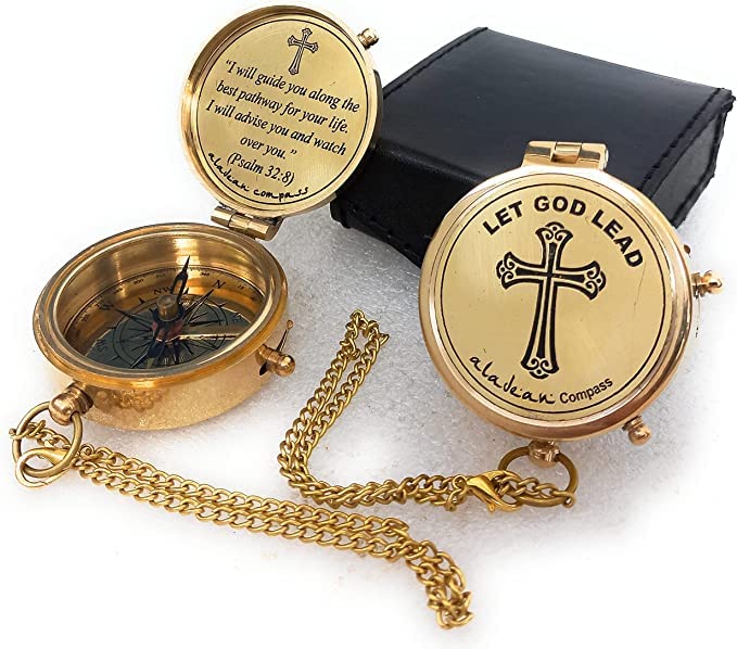 Divine Path Engraved Compass - I Will Guide You - Psalm 32:8" Quote | Inspirational Gifts for Men Women, Uplifting Spiritual Heavenly Faith Gift Boys Girls - style: Let God Lead