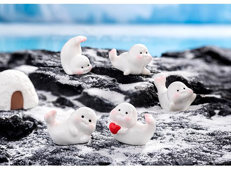 6Pcs Mini Seal Resin Figurines – Cute Marine Animal Ornaments for Micro Landscape, Eco Bottle DIY Projects, Aquarium Scene Decor, Moss Terrariums, Garden Displays, Desktop & Car Accessories.