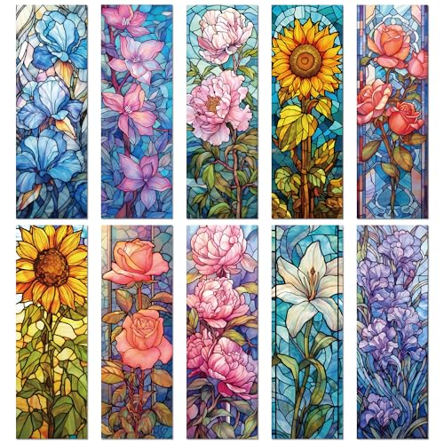 Aesthetic Flower Bookmark Gifts - 10pcs Art Stained Glass Bookmarks - style: Flower