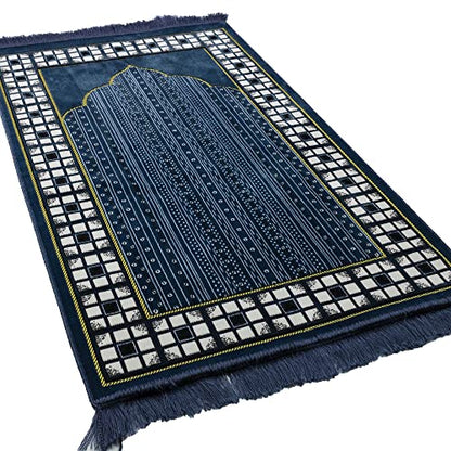 Modefa Prayer Mat - Thin Lightweight Velvet Turkish Muslim Prayer Rug - Prayer Rug Islam Men - Islamic Prayer Rug Sajjadah Prayer Mats Namaz Mat for Salah Islamic Gift Car Hanger - Vined Arch (Blue) - color: Blue