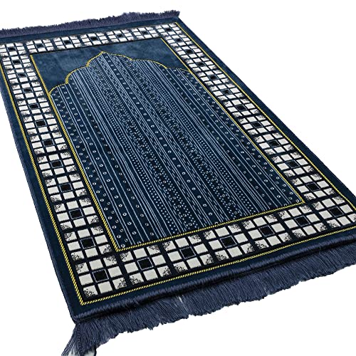 Modefa Prayer Mat - Thin Lightweight Velvet Turkish Muslim Prayer Rug - Prayer Rug Islam Men - Islamic Prayer Rug Sajjadah Prayer Mats Namaz Mat for Salah Islamic Gift Car Hanger - Vined Arch (Blue) - color: Blue