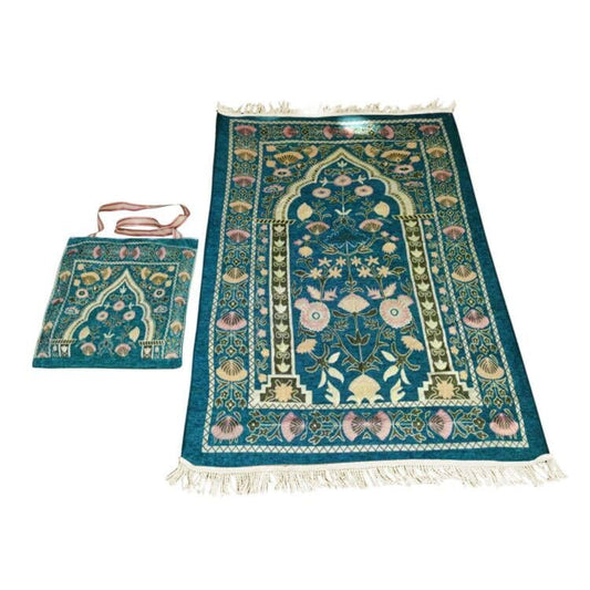 Muslim Prayer Rug Islamic Mat for Muslim Prayers Great Ramadan Gift for Muslim Men Women Portable Prayer Mat Rug Turkish Pocket Praying Rug Thick Large Padded Sajadah Muslim Prayer Rug Velvet Carpet - color: Green