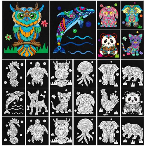 Cinrobiye 48 Pcs Velvet Coloring Posters Animals Fuzzy Posters to Color Bulk Felt Coloring Page Craft for Adults Teenagers All Ages Classroom Assisted Living Festive Holiday Art&Craft Activity - style: Animals