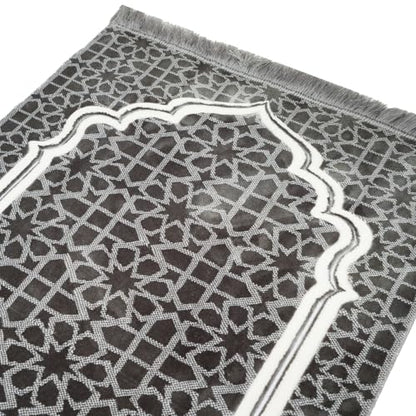 Modefa Muslim Prayer Rug - Large Plush Velvet - Andalus (Grey) | For Islamic prayers, salah. For men or women; thick plush soft praying mat - color: Grey