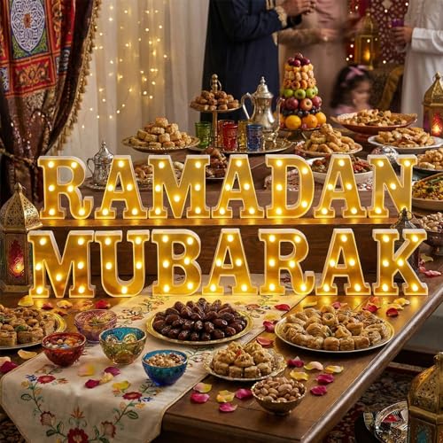 Aurelema Sukkot Large LED Letter Sign LED Lights Battery Powered Table Decoration for Party Gift Tabletop Decoration(Glossy Ramadan) - size: 8.27 inches, style: Glossy Ramadan