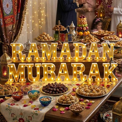 Aurelema Sukkot Large LED Letter Sign LED Lights Battery Powered Table Decoration for Party Gift Tabletop Decoration(Glossy Ramadan) - size: 8.27 inches, style: Glossy Ramadan