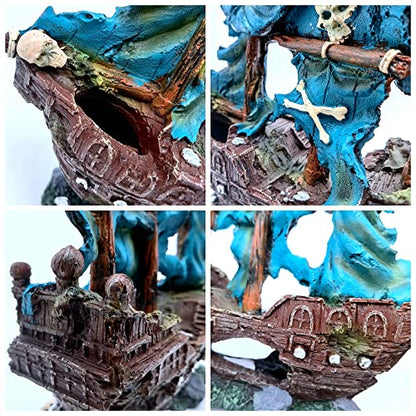 M2cbridge Antique Roman Column Ruins European Castle Aquarium Decorations Fish Tank Hideout Rocks (Blue Pirate Shipwreck) - color: Blue Pirate Shipwreck