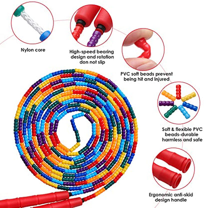 Double Dutch Jump Rope Long Jump Rope 16 FT 1 Pack/2 Pack, Adjustable Soft Beaded Diy Jump Rope for Kids Adult Long Enough for 5-6 Jumpers - color: Red-2 Pack