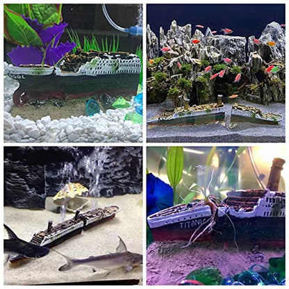 M2cbridge Antique Roman Column Ruins European Castle Aquarium Decorations Fish Tank Hideout Rocks(Titanic Shipwreck) - color: Titanic Shipwreck