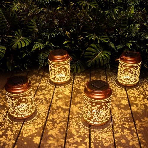 YISITEONE Cat Outdoor Solar Lanterns, Garden Waterproof Metal Hanging Decor Lights for Patio Yard Pathway Lawn Front Porch, Birthday Gardening Cat Lovers Gifts for Women Mom Grandma - style: Cat