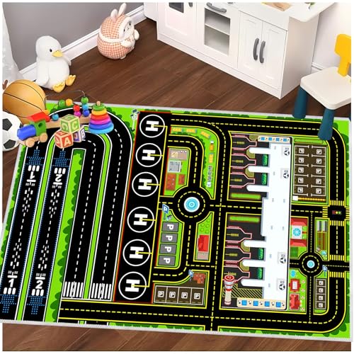 Kids Airport Rug for Boys Playroom Airplane Playmat for Play Toy, 39''x59'' Airport Parking Track Rug Carpet for Playroom Classroom Kids Room, Play Floor Mat Great Gift for Boy Girl. - color: Airport-green, size: 3'3'' x 4'11'' (Rectangular)