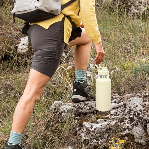 32 oz Insulated Water Bottle with Spout Lid - Double Wall Vacuum Sports Water Bottle - Powder Coated Cup for Gym Camping Hiking(Cream,1 pack) - color: Cream