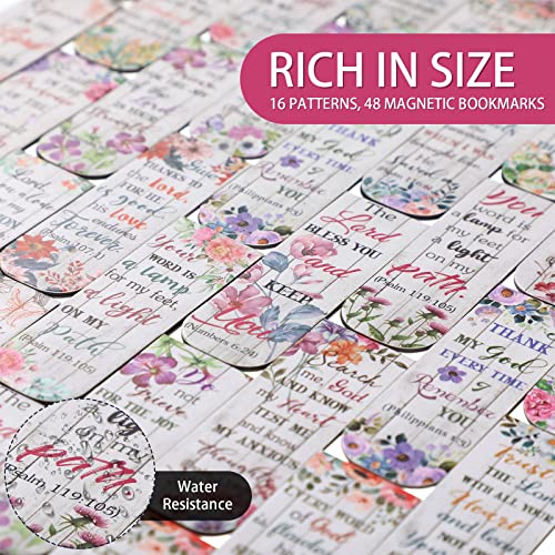 Zonon 48 Pcs Bible Verse Magnetic Christian Bookmarks Clips Floral Style - style: Floral Style