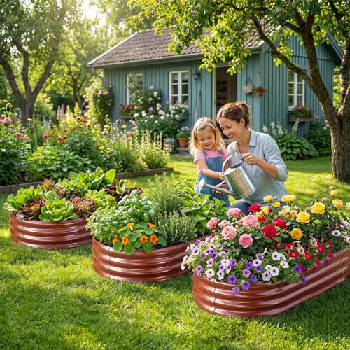 Land Guard 2 Pcs 6ft Metal Raised Garden Bed, 6 x 3 x 1 Galvanized Planter Raised Beds for Vegetables, Brown - color: 4-brown, size: 6×3×1ft(2pcs）