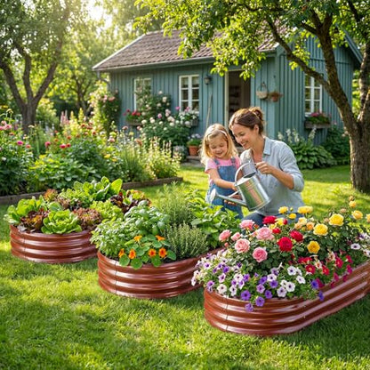 Land Guard 2 Pcs 6ft Metal Raised Garden Bed, 6 x 3 x 1 Galvanized Planter Raised Beds for Vegetables, Brown - color: 4-brown, size: 6×3×1ft(2pcs）