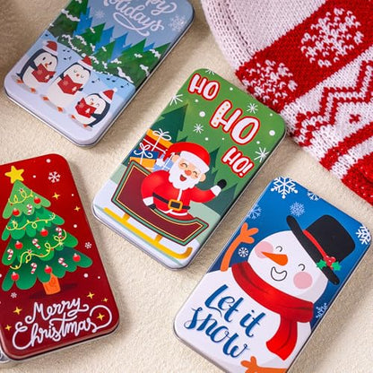 JOYIN 6PCS Gift Card Holder Boxes Christmas, 4.33” x 2.6” x 0.6” Tins Money Cash Holders Unique for Xmas Holiday Birthday Present Decor, Party Favors Silver Coin Boxes with Lids in 6 Designs
