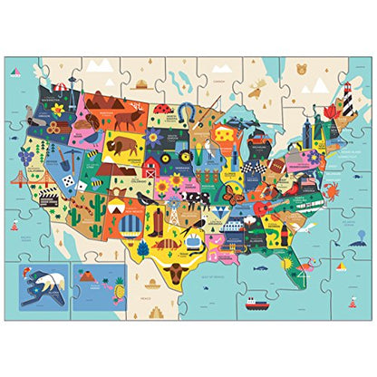 Mudpuppy Map Of The USA – 70 Piece Geography Puzzle with State-Shaped Pieces and Iconic Landscapes Cultural Items And More - style: Map of the USA
