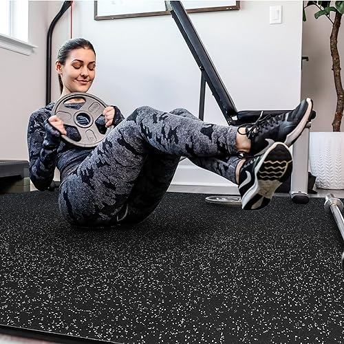 SUPERJARE 0.4'' Thick 6 Pcs 24 Sq Ft Rubber Top Exercise Equipment Mats, High Density EVA Foam Mats with Rubber Top, Interlocking Gym Flooring for Home Gym, Protective Workout Mat, Black/Grey - size: 6 Tiles (24 Sq Ft)
