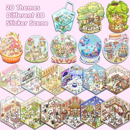 Scene Sticker – 20 Sets DIY 3D Sticker Scene Book Cute Cartoon Stickers Kit – Fun Sticker Therapy Activity for Stress Relief, Crafts & Gifts - color: Pink - 20 Sets