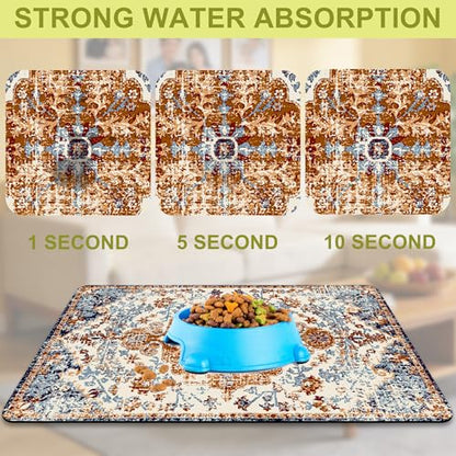 Cat Food Mat Pet Feeding Mats Dog Bowls Mat Cat Water Mat 12x20 Inch Boho3 - color: Bohemia Style 03