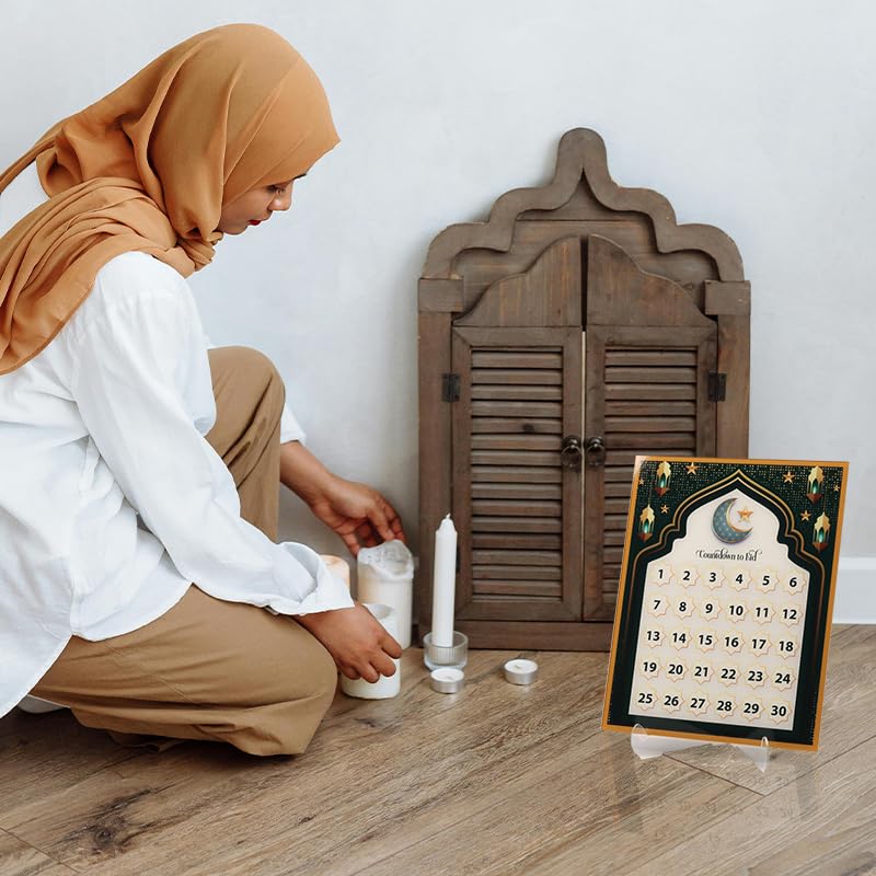 Ramadan Mubarak Advent Calendar Arylic Countdown Calendars Home Decor,Write by Hand Eid Decorations/Ramadan Decorations for Home,Ramadan Ornament Kids Gift (G)